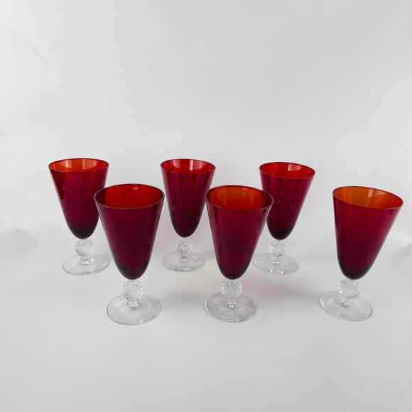 10 oz Morgantown Ruby Red Golf Ball Footed Glasses;Set of 6